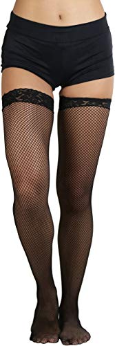 Image of ToBeInStyle Women's Wide Floral Lace Fishnet Thigh Hi Stockings