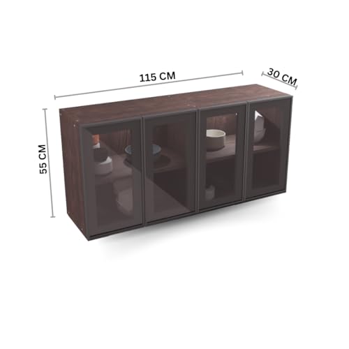 Image of SPECIALITY PANELS Multipurpose Cabinet with Modern Elegance Tinted Glass Wall Cabinet, Space Organizer for Office /Kitchen in (Flowery Wange, 4 Glass Shutter)