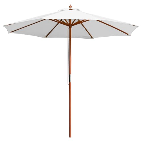Yescom 9FT Wooden Patio Umbrella UV30+ for Beach Pool Wedding Party Table Market Garden Yard Hotel Deck Cafe White