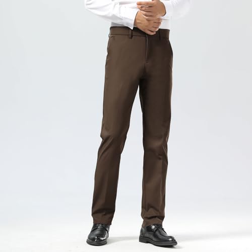 Image of Plaid&Plain Men's Slim Fit Dress Pants Stretch Khaki Pants Wrinkle Free
