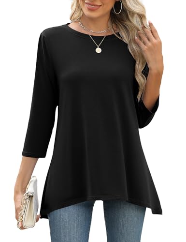 LOMON 3/4 Sleeve Tunic Tops for Women Loose Fit Dressy Casual Blouse Flowy Shirts to Wear with Leggings S-3XL