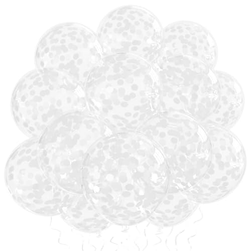 VHUWE 50 Pcs White Confetti Balloons 12 Inch for Birthday Party Decorations