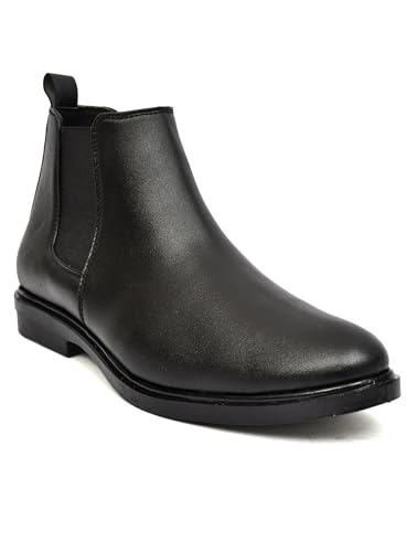 Image of Synthetic Leather Slip-On Chelsea Boots with Side Zipper | Lightweight, Comfortable, Formal and Casual Shoes for Office & Party