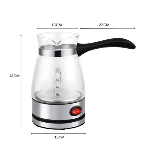 Image of Electric Turkish Coffee Maker and Kettle, Glass Pot with Handle, 500ml Capacity, Black and Clear 600W, Multi-Purpose for Coffee, Tea and Milk