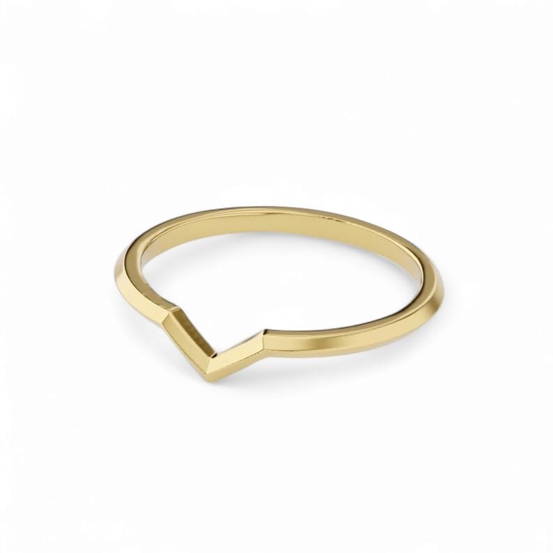 Triangle V Shape Wedding Band, Stacking Wedding Band, Gold Plain Wedding Band, Unique Band For Women, Band For Ring, Modern Minimalist Engagement Band2