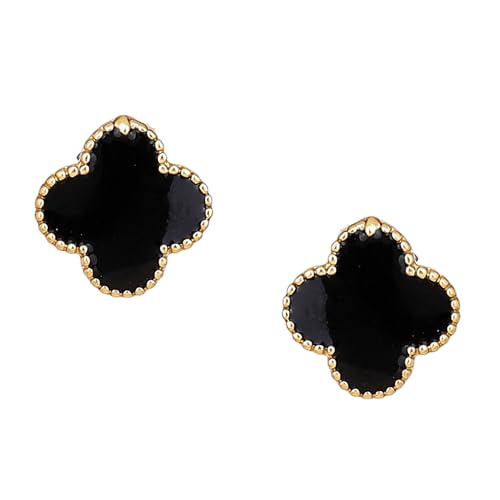 Image of Estele 24Kt Rose Gold Plated Black Enamel Flower Shaped Stud Earrings one size