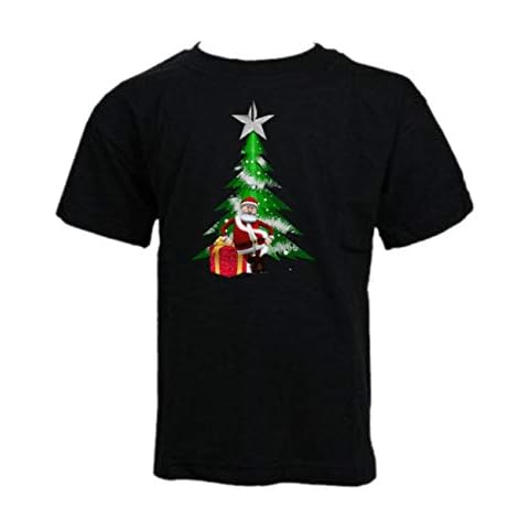 Festive Santa - Glow in The Dark - Father Christmas & Tree Kids Christmas T-Shirt (12-14, Black) Cover