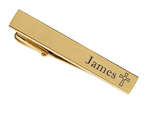 personalized gold stainless steel cross tie clip custom engraved free - ships from usa