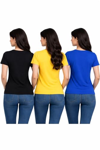 Image of Hangout Hub HH95 Tshirt for Womens | Regular Fit | Super Combed Cotton Women T-Shirt | Solid Plain Tees | Round Neck T Shirt | Half | Pack of 2 | 3 | 4 | 5 | 6
