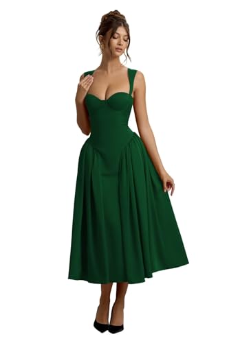 Vintage Corset Bridesmaid Dressses for Women 2025 Satin Long Sweetheart Drop Waist Midi Dress for Party Gowns RO289
