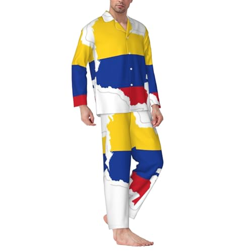 Pyjama classique Colombie à col cranté pour homme ensemble de détente imprimé drapeau - 2