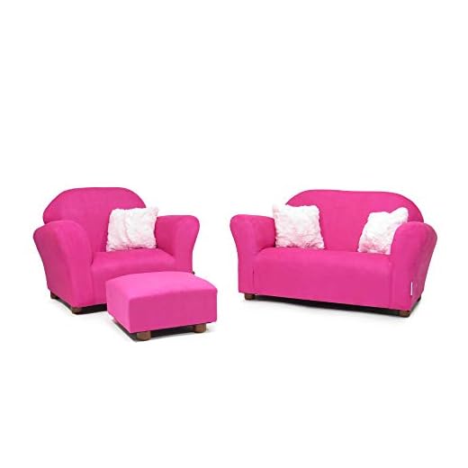 Keet Plush Childrens Set Sofa, Chair & Ottoman, Hot Pink