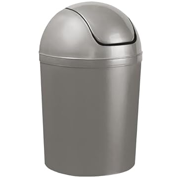 Home Centre Compact Plastic Swing Top Waste Bin 5 Litre Silver House Office Bathroom Lobby Dustbin Convenient Flap Top Cylindrical Shape Hygienic Waste Disposal Versatile Daily Usage