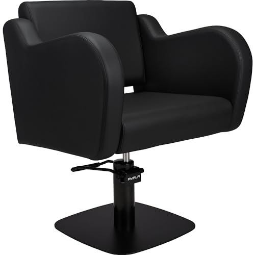 AYALA Friseurstuhl HOLLY Polster schwarz für Kosmetik- und Friseursalon, Polsterarmlehnen, Hydraulikpumpe, schwarze Nahtverarbeitung (Quadrat schwarz)