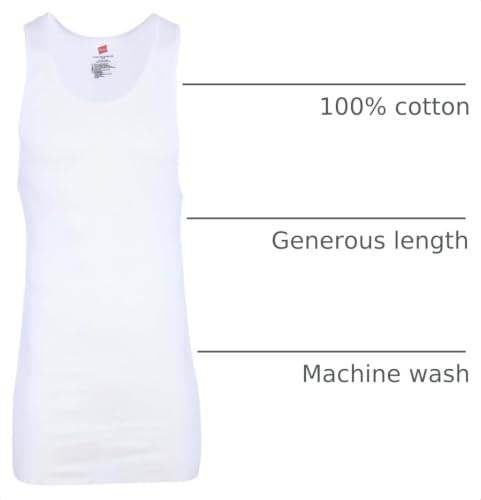 Image of Hanes Men's Tall 100% Cotton Ribbed Tank Tagless Undershirts, Multipack