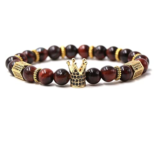 Bracelet œil de tigre 8 mm perles naturelles élastiques couronne 20cm