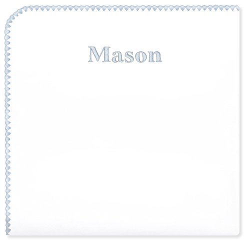 Personalize It, Baby Gift Blanket, Ultimate Swaddle, Made In Usa, Premium Cotton Flannel, Plain White With Pastel Blue Trim Large 42" X 42" (Mom's Choice Award Winner) #TOP15