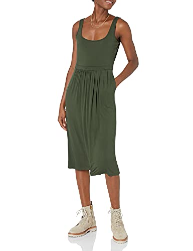 Daily Ritual Women s Jersey Standard-Fit Sleeveless Empire-Waist Midi Dress, Forest Green, X-Small