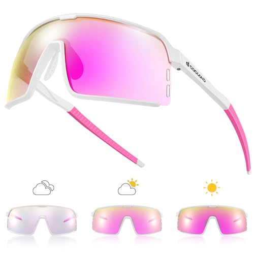 Odoland Photochromic Sports Sunglasses for Men Women Adult UV400 Anti Glare Running Sunglasses for Cycling Riding Run Driving Fishing Indoor and Outdo