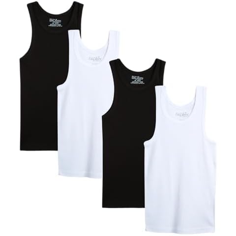 Galaxy by Harvic Boys’ Tank Top Undershirt - 4 Pack 100% Cotton Tagless Ribbed A-Shirt Tank Top Muscle Shirts for Boys (S-XL), Size X-Large, Black/Black/White/White Cover