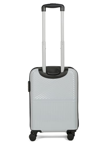 Image of Teakwood Small Size 8 Wheels Trolley Bag, Hard Cabin with Zipper Closure, Adjustable Push Button & Cross Side Strap, Number Lock System 360 Degree (Small, Silver)