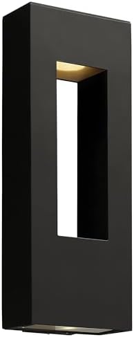 Hinkley Atlantis Large Wall Mount Outdoor Lantern, Aluminum, Etched Glass Lens, Integrated LED, Dark Sky, Satin Black Finish