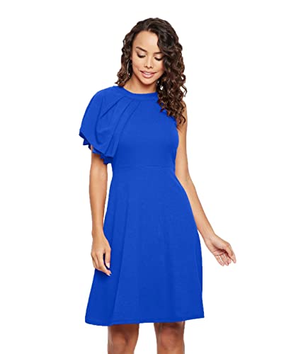 Image of Uptownie Lite Women's Stretchable Solid Fit & Flare Skater High Neck Knee-Length Dress