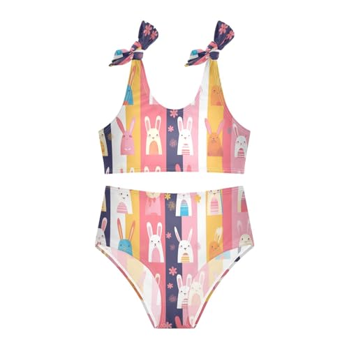 Happy Easter Rabbit Bunny Pink Girl 2 Pieces Kids Bikini Set Quick-Dry Swimsuit Swimming Suits Cute Shoulder Strap3