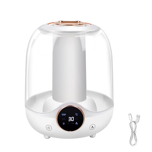 Cool Mist Humidifiers for Bedroom, Quiet 3L Top Fill Ultrasonic Humidifiers for Home Office Plant & Baby with Nightlight, LED Display, 3 Mist Levels