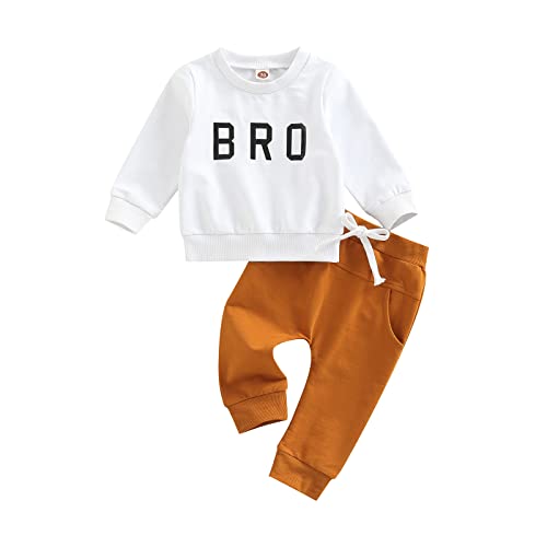 Image of Sprifallbaby Toddler Newborn Baby Boy Outfit Bro Long Sleeve Sweatshirts Pants Clothes Set Infant Boys Fall Winter 2PCS
