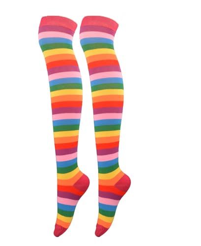 Image of Womens Thigh High Socks Athletic Stripe Cute Colorful Over the Knee High Sock Colorful Long Tube Sock