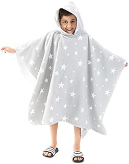 Dreamscene Poncho Towel Changing Robe Fast Drying Absorbent Microfiber Cover Up for Kids Beach Swimming for Boys Girls, Grey Star Print, One Size