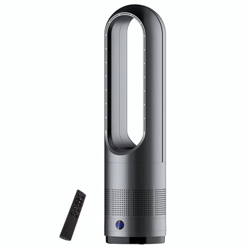 Ventilador calefactor sin aspas,refrigeración y calefacción,ventilador sin aspas,ventilador calefactor de torre oscilante 80°,3 niveles de calor,8 velocidades,temporizador 8h,pantalla LED, 1400W
