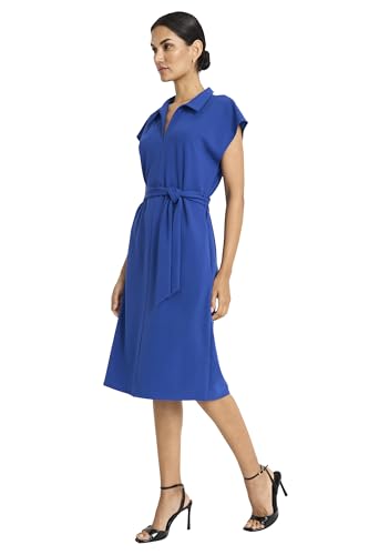 Maggy London Women's Midi Length Cap Sleeve Shirt Pockets-Self Tie Belt-Business Casual Work Dress2