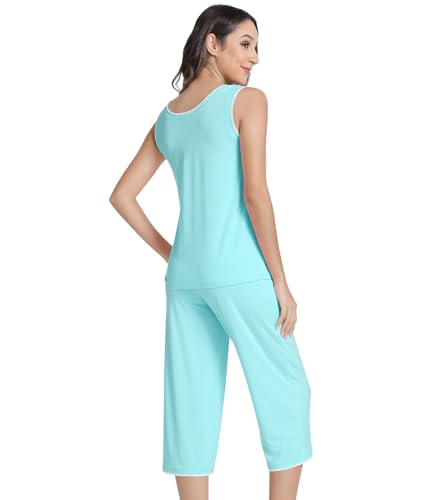 Image of NACHILA Women's Pajamas Set-Viscose Made From Bamboo, Sleeveless Pj Tank Top Capri Pants Soft Sleepwear Cooling Sleep Sets