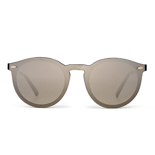 JIM HALO Gafas de Sol de Espejo Sin Marco Reflexivo Una Pieza Redondas Anteojos Para Hombre Mujer(Negro Brillante/Plateado Espejo)