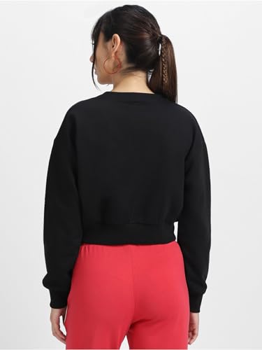 Image of JUNEBERRY Cotton Poly Fleece Regular Fit Beige & Black Graphic Print Full Sleeve Sweatshirt for Women