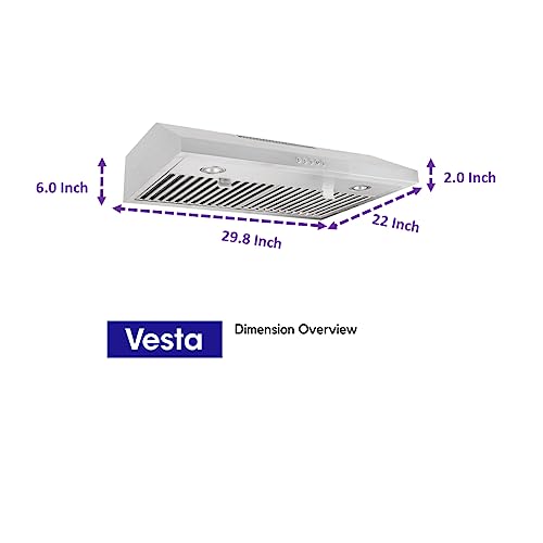 Vesta Charlotte 500Cfm Under Cabinet Range Hood With 3 Levels Of Speed, Mechanical Buttons Control, Dishwasher Friendly Baffle Filters, Flexible Vent Connectors, Led Lights #TOP1