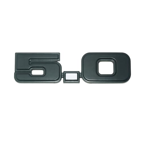 Image of 2Pc 1979-1993 5.0 Liter Engine Emblem Driver & Passenger Side Badge Nameplate Replacement for D9ZZ-16228-BC (Matte Black White)