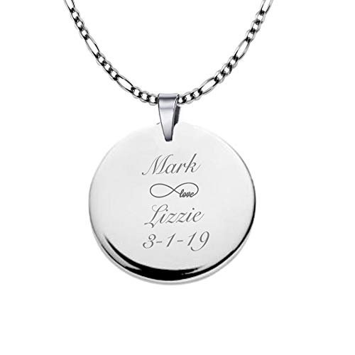 Personalized Sterling Silver Circle Charm Pendant Disk with Necklace Custom Engraved Free - Ships from USA2