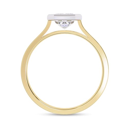 Solitaire Engagement Ring for Women | Center 7X5mm Emerald Cut Lab Created Moissanite Bezel Set Wedding Promise Rings in 10K / 14K Solid Gold or 925 Sterling Silver Jewelry Gift for Her4