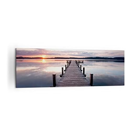 Lienzos decorativos 160x50cm Cuadro Sobre Lienzo Moderno Pasarela lago puesta de sol noche Grande XXL Dormitorio Cuadros Pared Imágenes Cuadros Decoracion Salon Wall Art Prints Decor AB160x50-2635