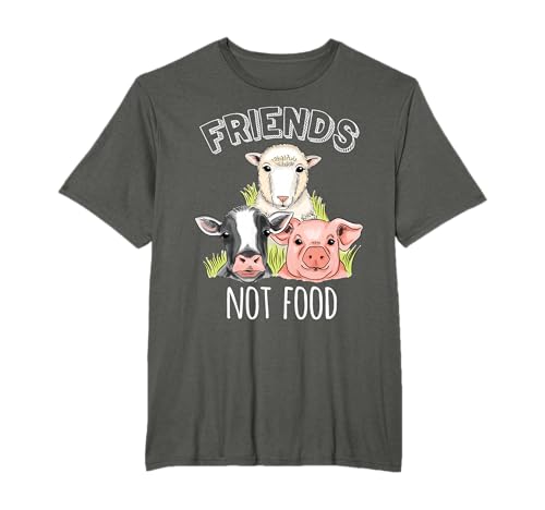Vegan Friends Not Food Diritti Animali Vegetariano Verde Cibo Maglietta