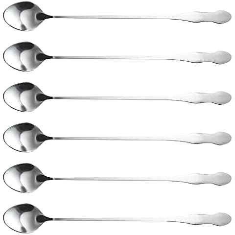6 Pcs Long Handle Spoon Long Handle Coffee Spoon Stainless Steel Ice Cream Mixing Spoons Coffee Mixing Spoon for Coffee Iced Tea Latte Cover