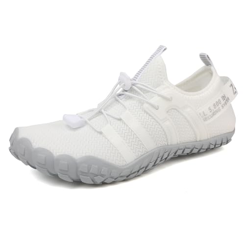 ziitop Wasserschuhe für Damen und Herren Barfußschuhe Unisex Badeschuhe Schnell Trocknend Strandschuhe Leicht Fitnessschuhe Weich Surfschuhe Poolschuhe für Tauchen,Surfen,Wandern,Yoga(Weiß Grau,40EU)