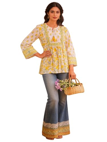 Image of Lymio Women's Printed Short Kurti Top | Rayon Mandarin Collar Casual Ethnic Tunic | Summer Printed Top (K-249)