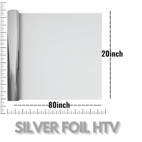 Image of Silver Foil HTV Vinyl Rolls | Heat Transfer | 20inch x 80inch | PU for Shirts | Iron on for Cricut & Cameo | Easy to Cut & Weed for Heat Design