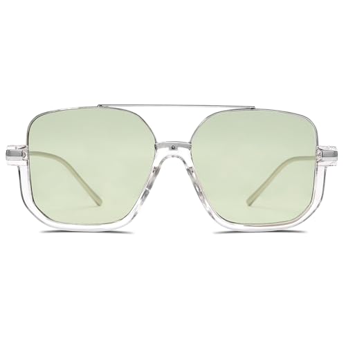 Image of GUVIVI Retro Oversized Aviator Sunglasses for Women Men Square Double Bridge Pilot Sun Glasses 70s Trendy Shades
