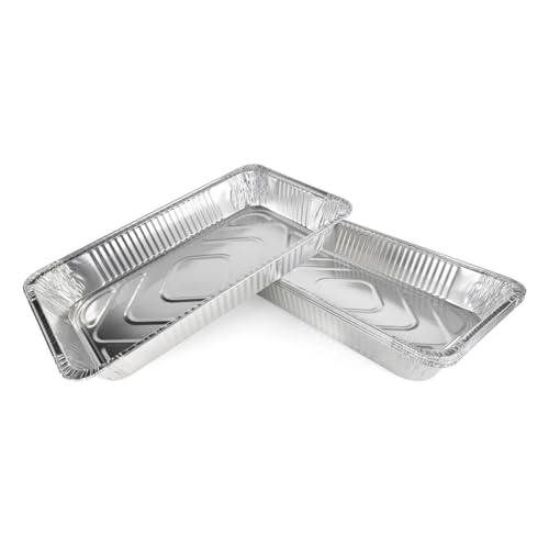 Full Size Deep Aluminum Pans - 21x13 inch Steam Table Chafing Pan: Extra Heavy Duty Disposable Foil Tray for Restaurant. Ideal for Roasting Cooking Storing Food (10 No Lid)