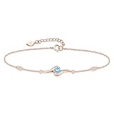 Naniwaai ブレスレット レディース 3月 アクアマリン 誕生石 ブレスレット 人気 シルバー ローズゴールドメッキ 金属アレルギー対応 派手 花 記念日 母の日 誕生日 長さ調整可能 プレゼント (3月)